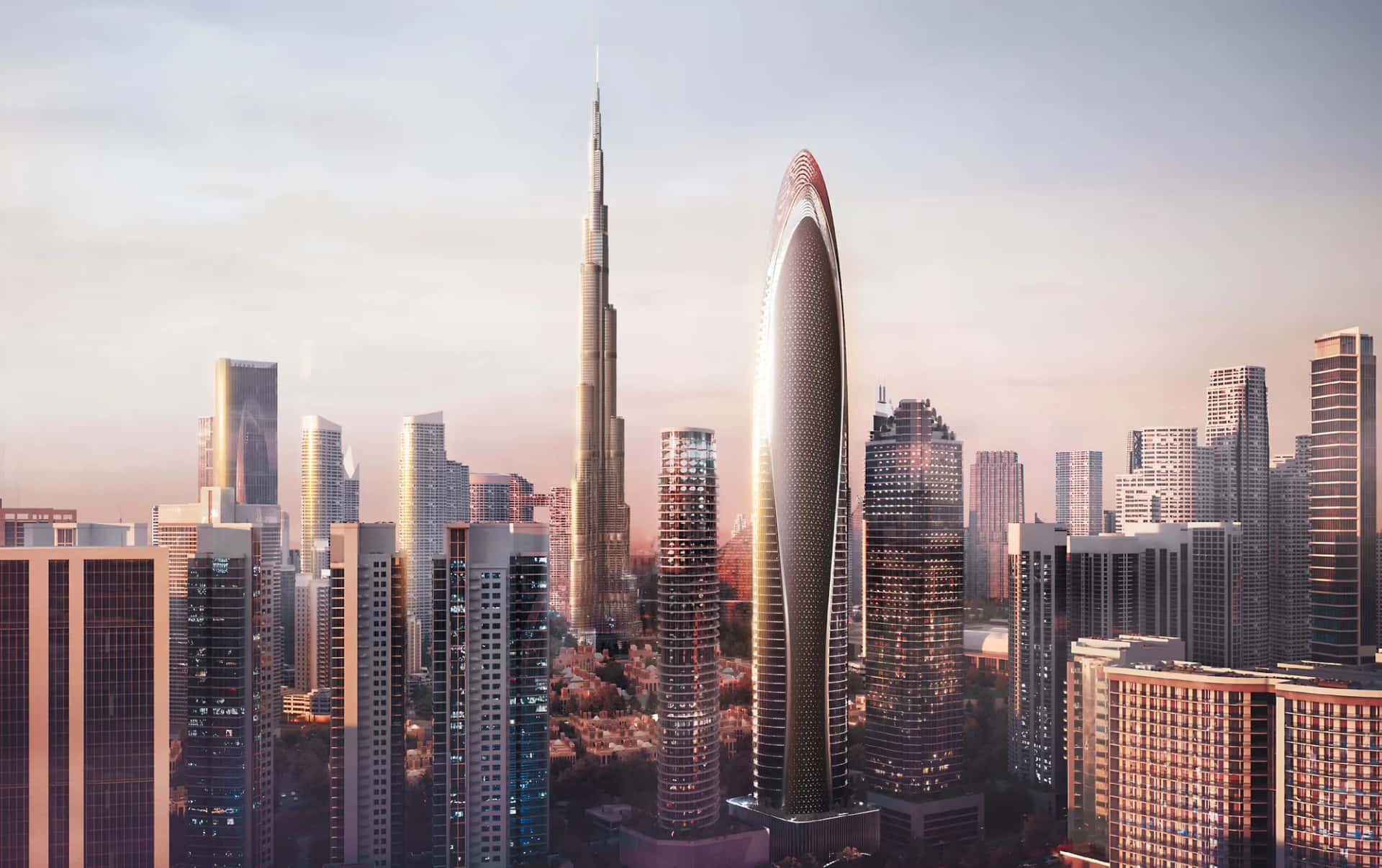 Mercedes-Benz Places hyper-tower facade rising above Downtown Dubai skyline