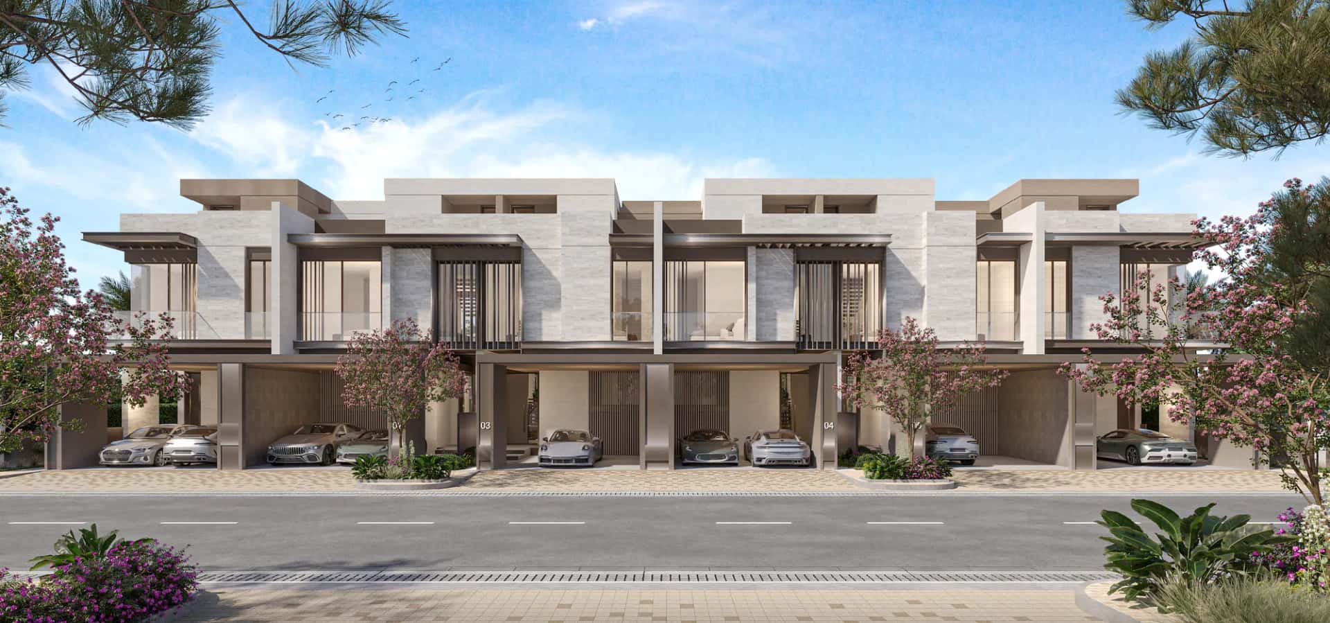 Nad Al Sheba Gardens villa exterior with bronze screens and landscaped garden, Meraas development in Dubai