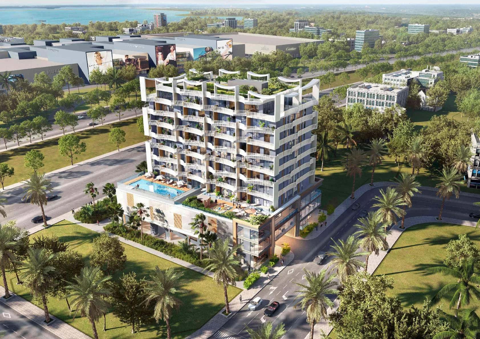 Nautis Residences mid-rise apartment building on Palm Deira island, Dubai, developed by Nakheel