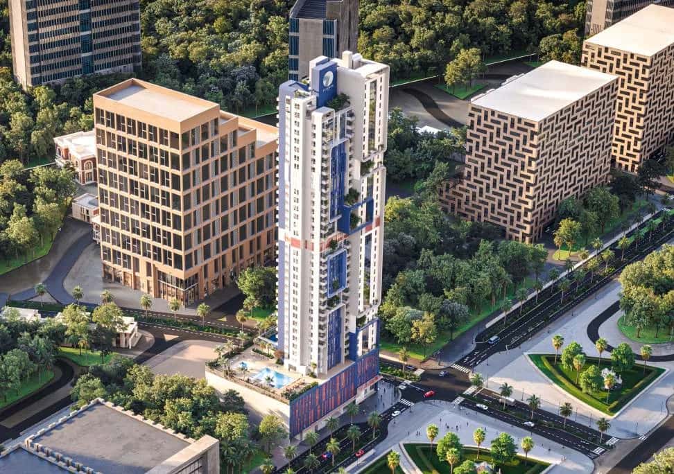 Nexara Tower exterior elevation in Jumeirah Village Circle, Dubai