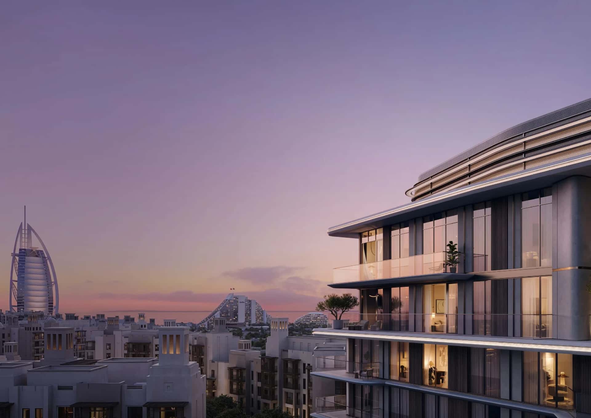Nourelle towers connected by skybridge with infinity pool in Madinat Jumeirah Living, Dubai
