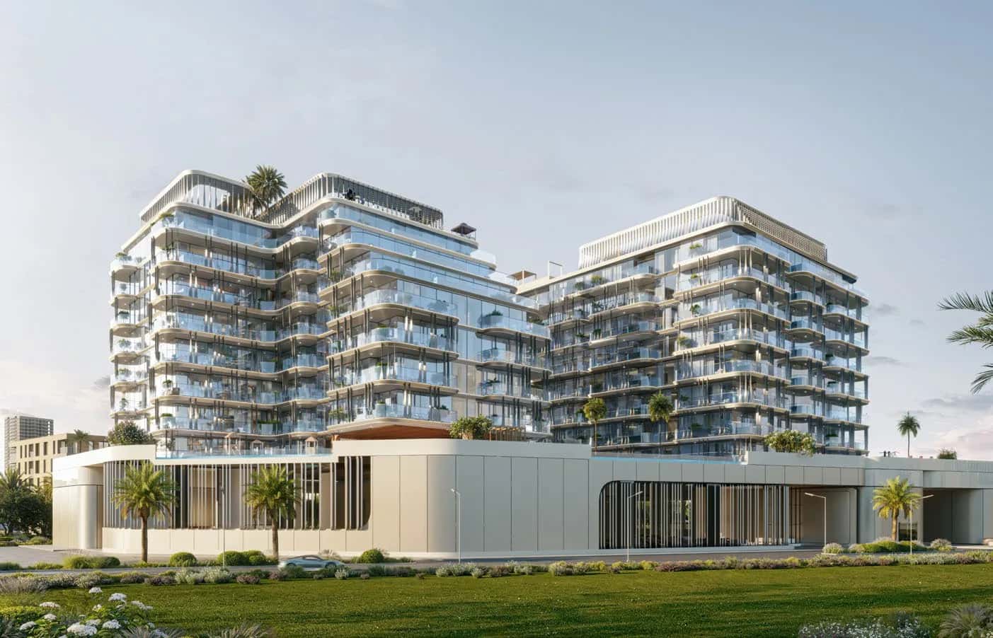 Ocean Bay by SD residential buildings on Palm Deira Central Island, Dubai, with waterfront views and infinity pool