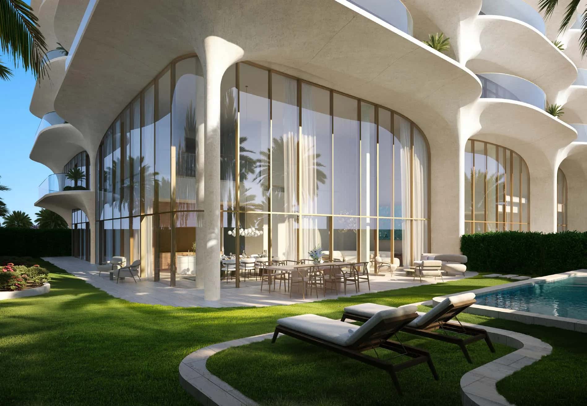 Ocean House Ellington Properties tower facade on Palm Jumeirah facing the Arabian Gulf