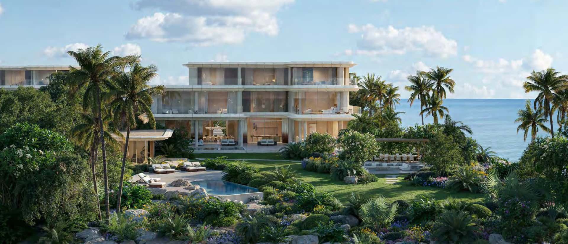 Ocean Mansions ultra-luxury coastal villas at Jumeirah Asora Bay, La Mer, Dubai, with private infinity pool and hillside gardens