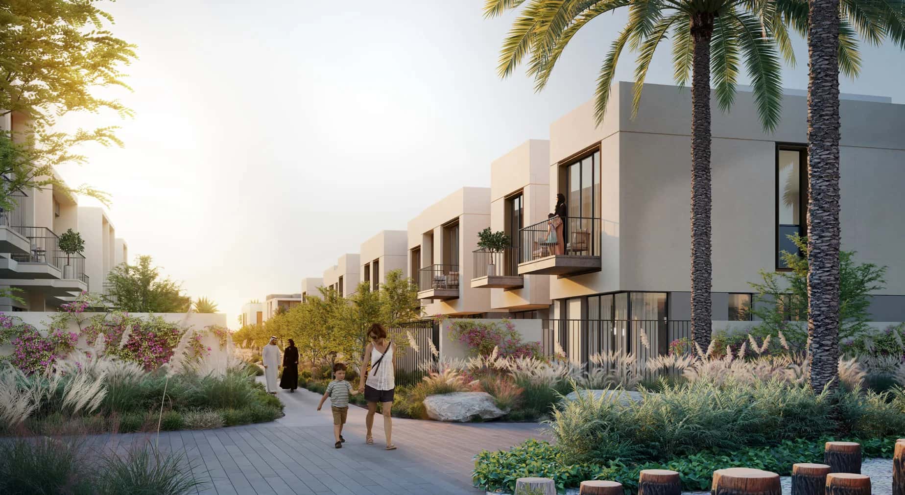 Orania townhouses at The Valley Dubai with landscaped linear parks