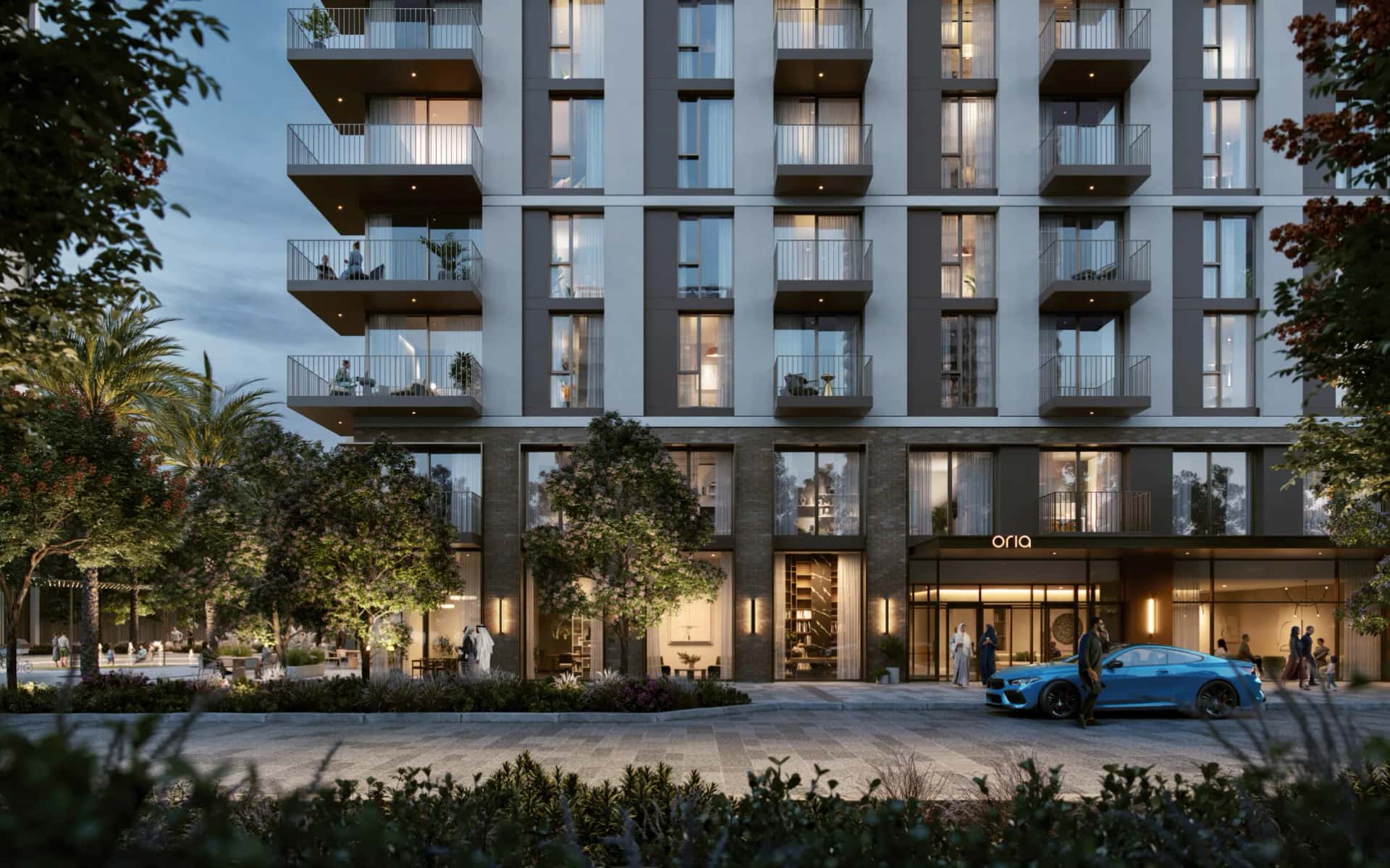 Oria tower by Emaar at Dubai Creek Harbour, overlooking Creek Beach district and the Dubai skyline