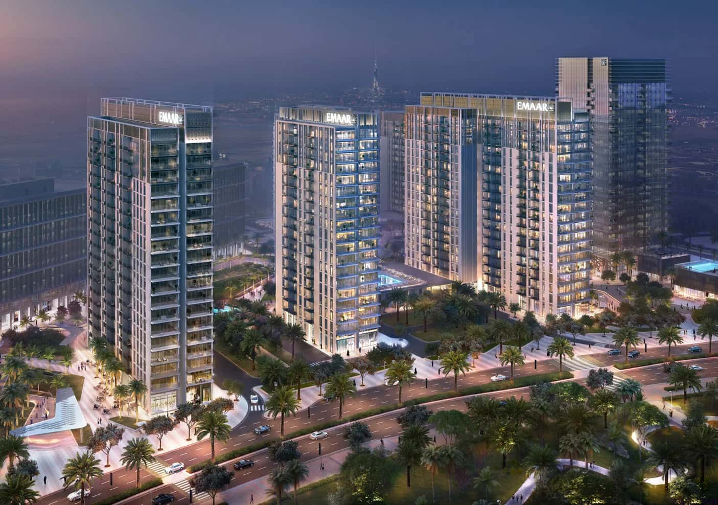 Park Heights II residential towers with infinity pool in Dubai Hills Estate