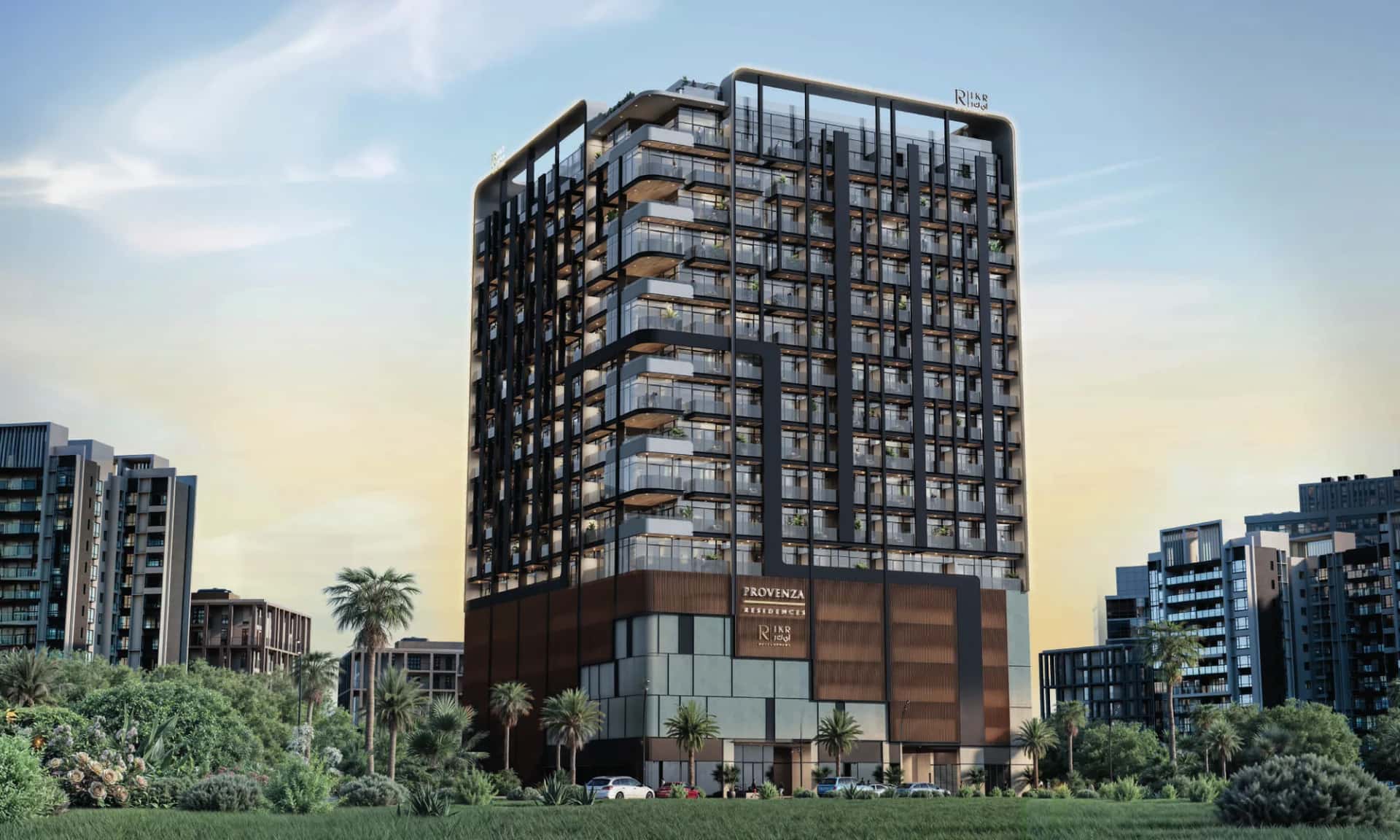 Provenza Residences tower exterior in Jumeirah Village Circle, Dubai