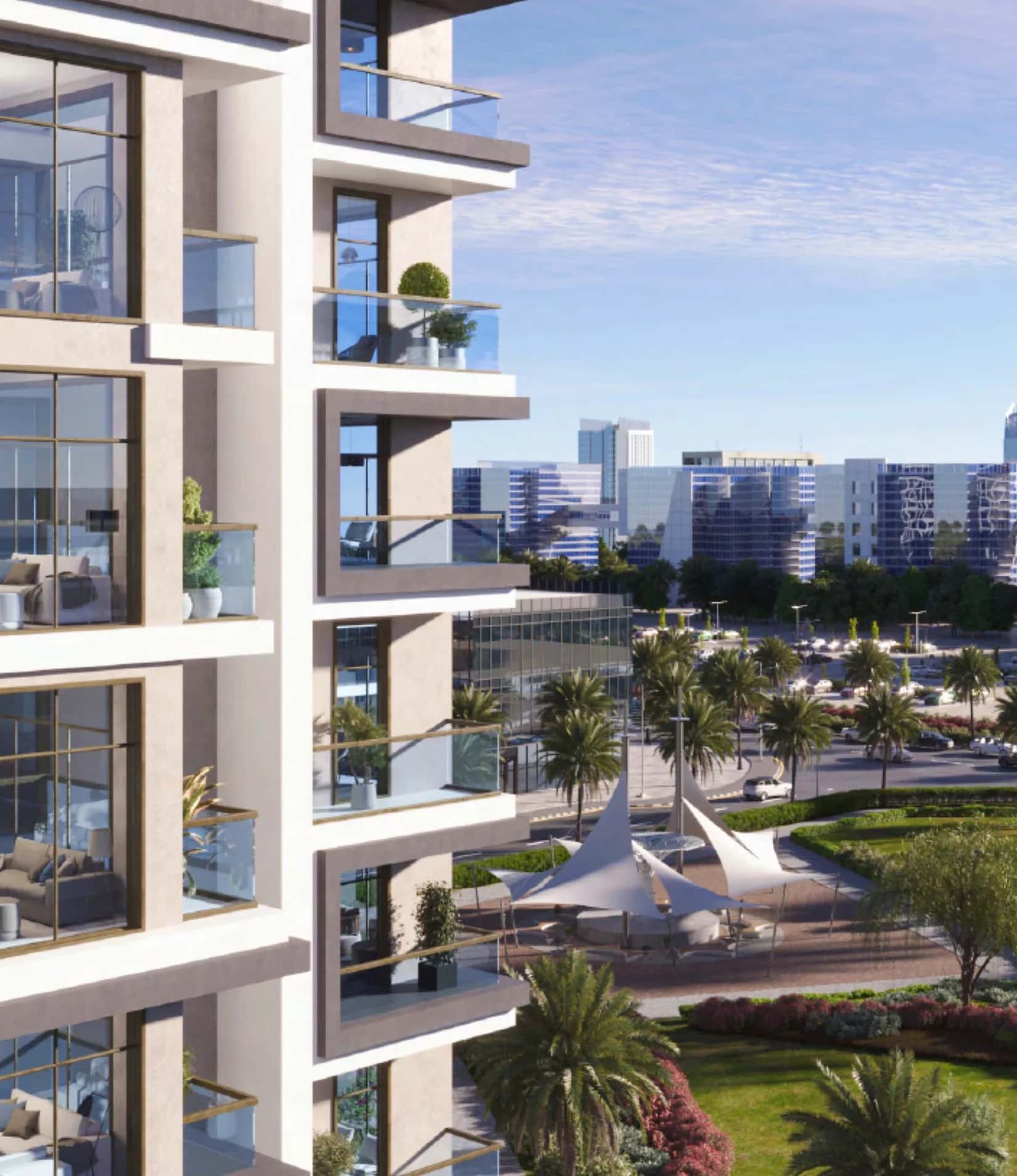 RYAH LIVING by ALYAKKA residential tower exterior in Dubai Studio City