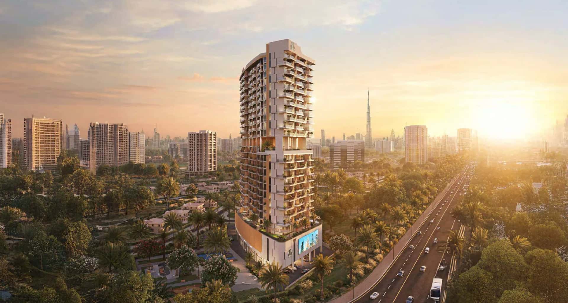 Rabdan Gates residential tower exterior in Majan, Dubai