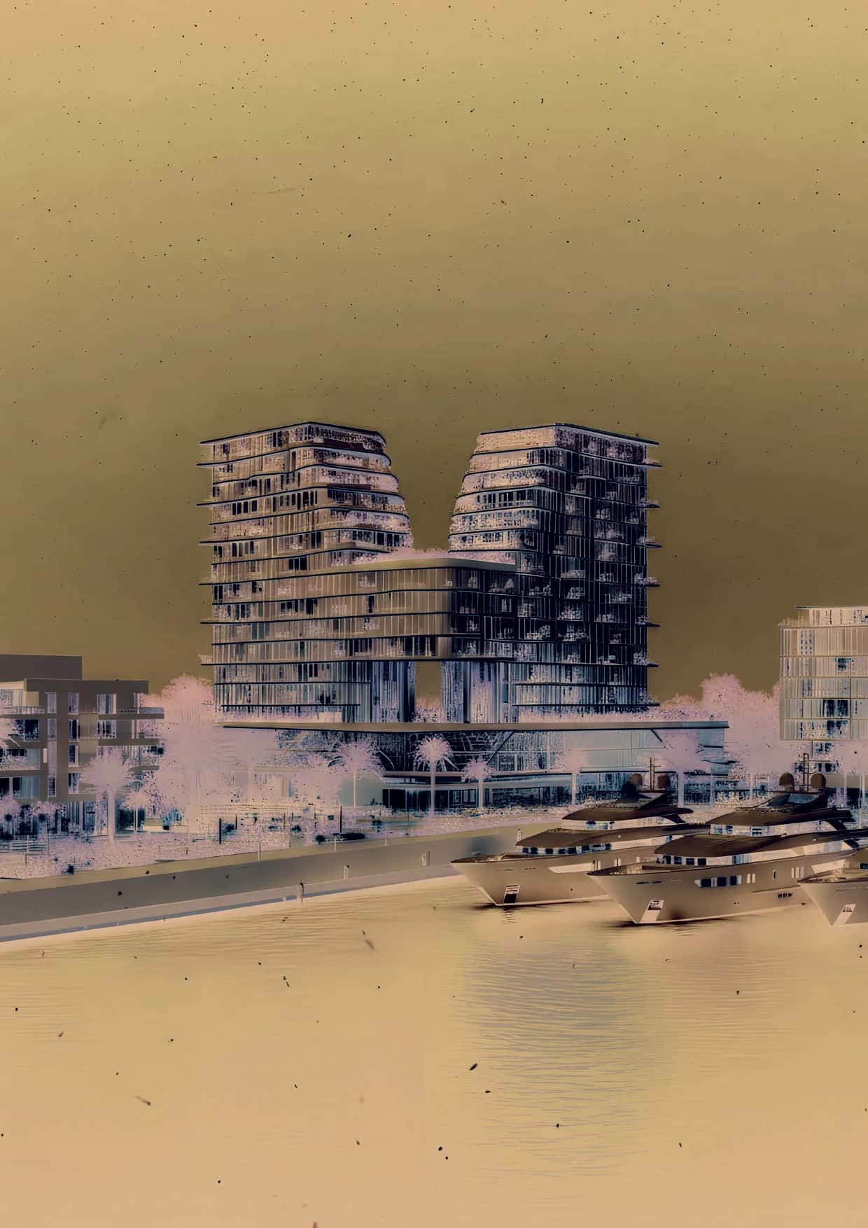 Royal Yacht Club Residence twin towers on Palm Deira marina promenade, Dubai, by Nakheel