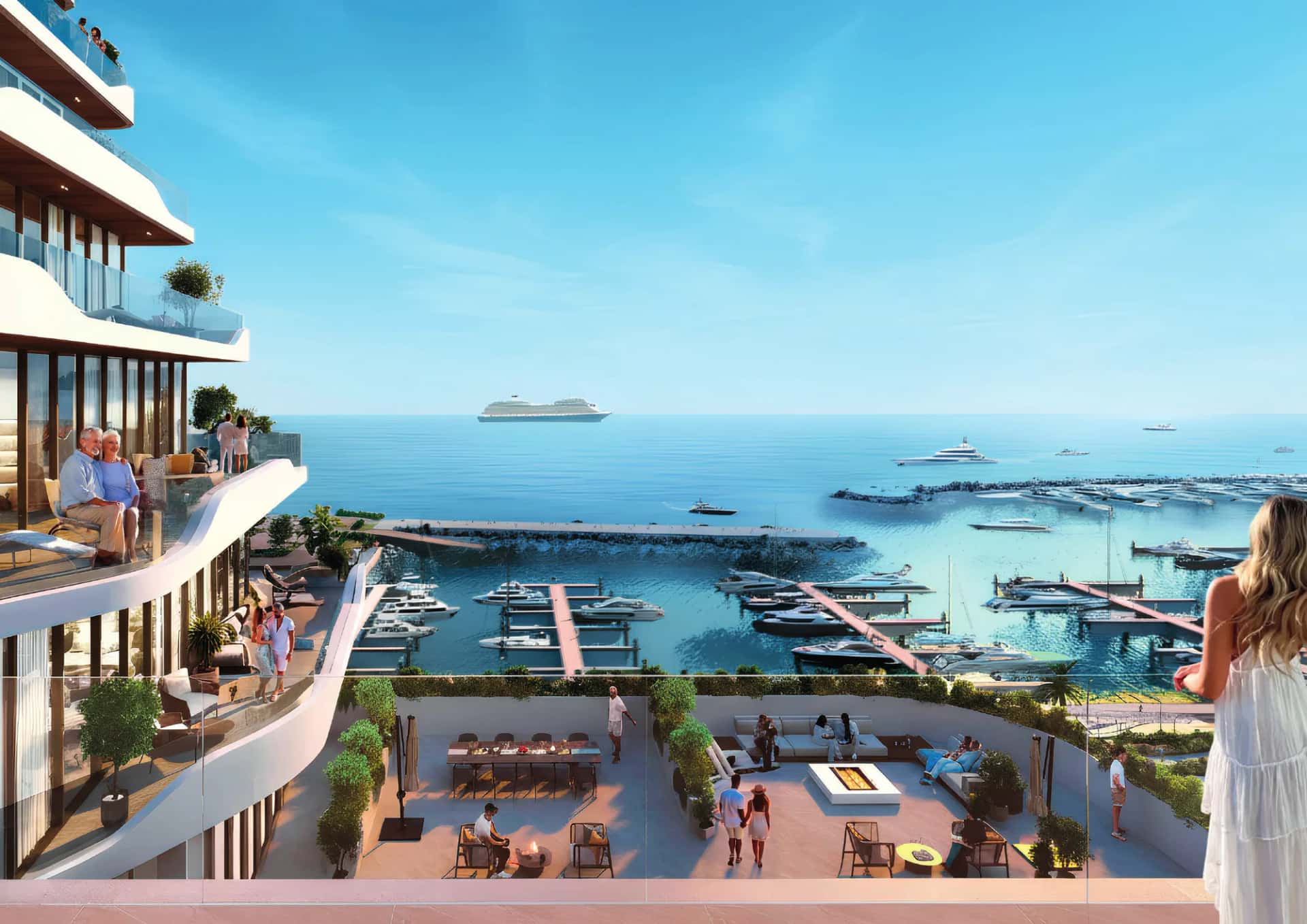 Royal Yacht Club Residence twin towers on Palm Deira marina promenade, Dubai, by Nakheel