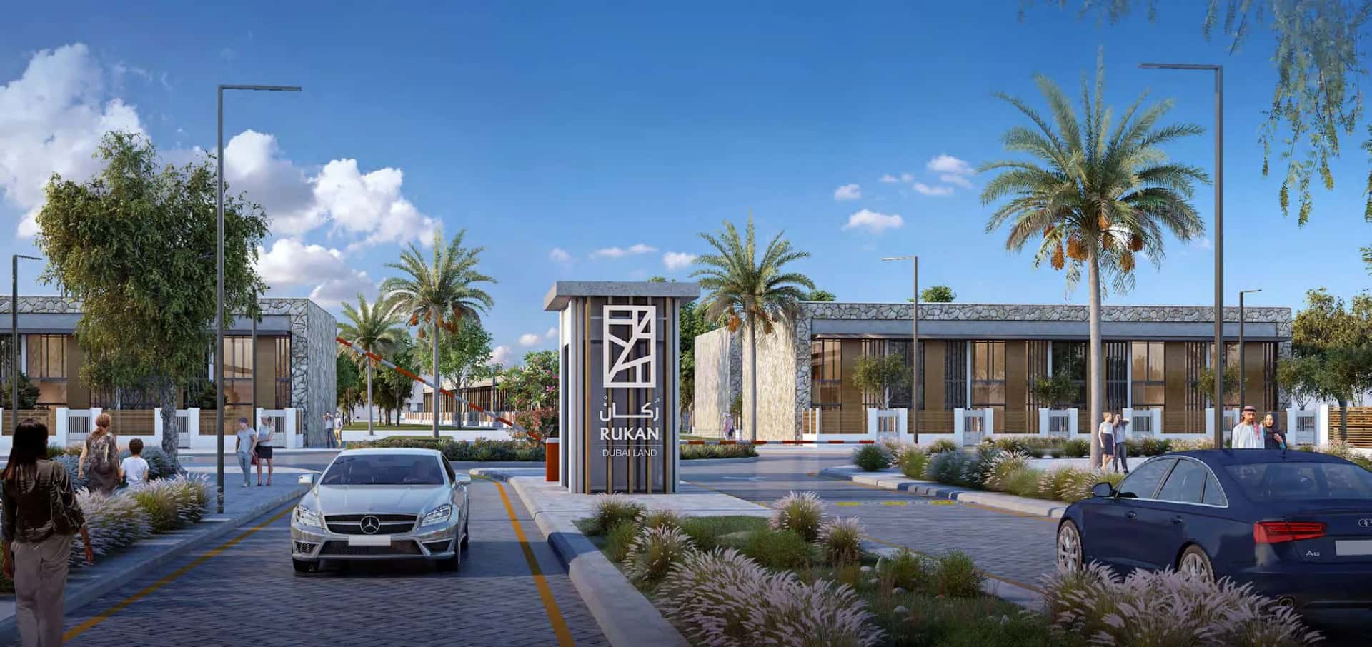 Rukan 2 gated townhouse compound with landscaped courtyards in Rukan, Dubailand