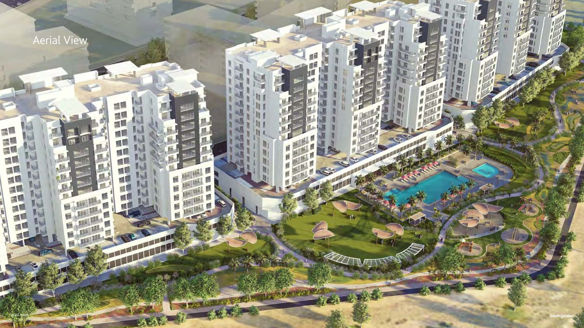 South Garden residential towers and Zen Garden at Wasl Gate, Jebel Ali