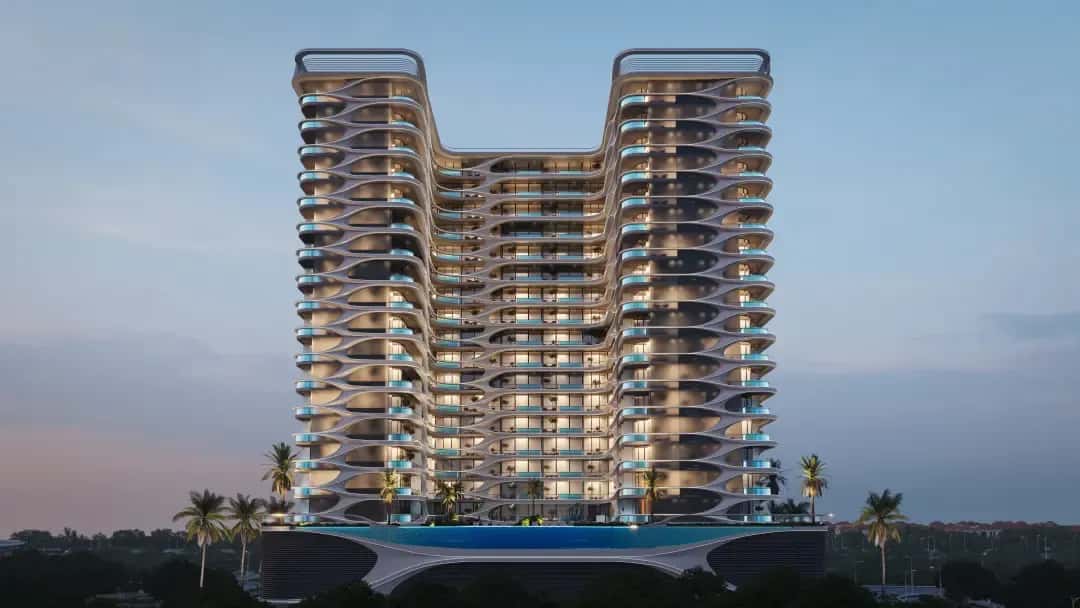 Samana Boulevard Heights tower exterior in Dubai Land Residence Complex