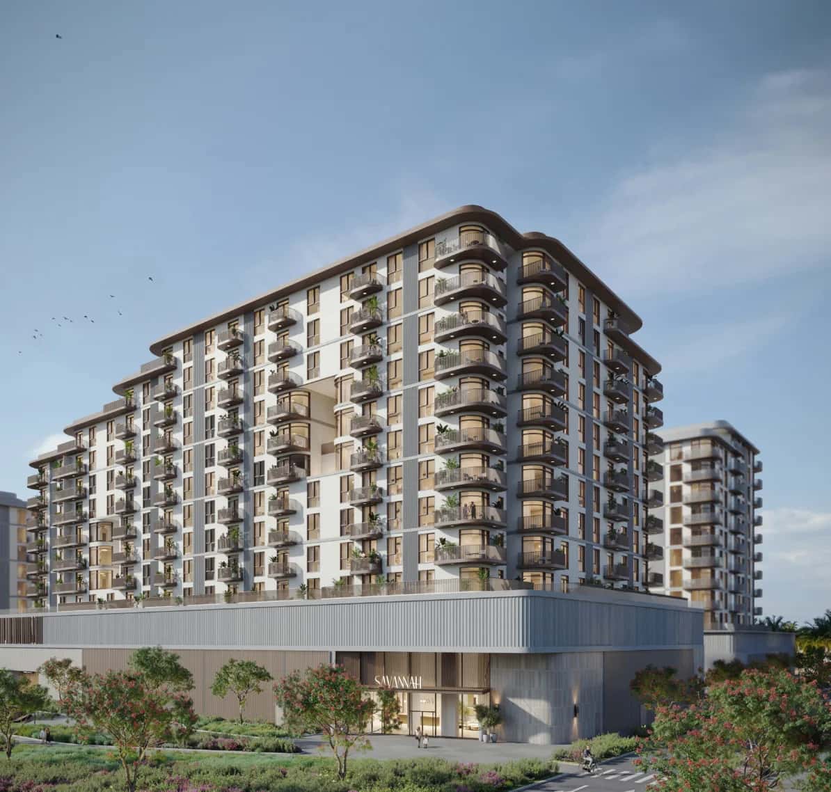 Exterior render of Savannah apartment building in Town Square, Dubai