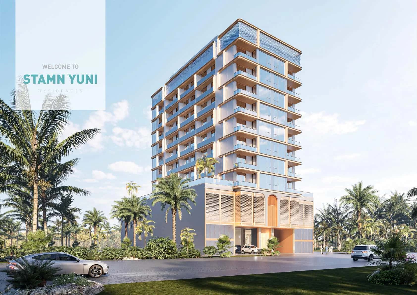 Stamn Yuni residential building by Meraas in Jumeirah Garden City, Dubai