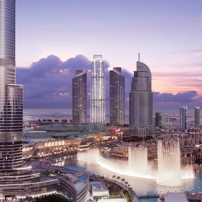 The Address Residence Fountain Views III tower overlooking Burj Khalifa and The Dubai Fountain in Downtown Dubai