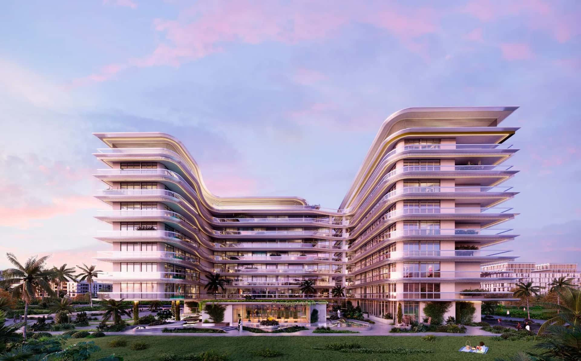 The Bond Enclave tower exterior with undulating facade in Arjan, Dubai