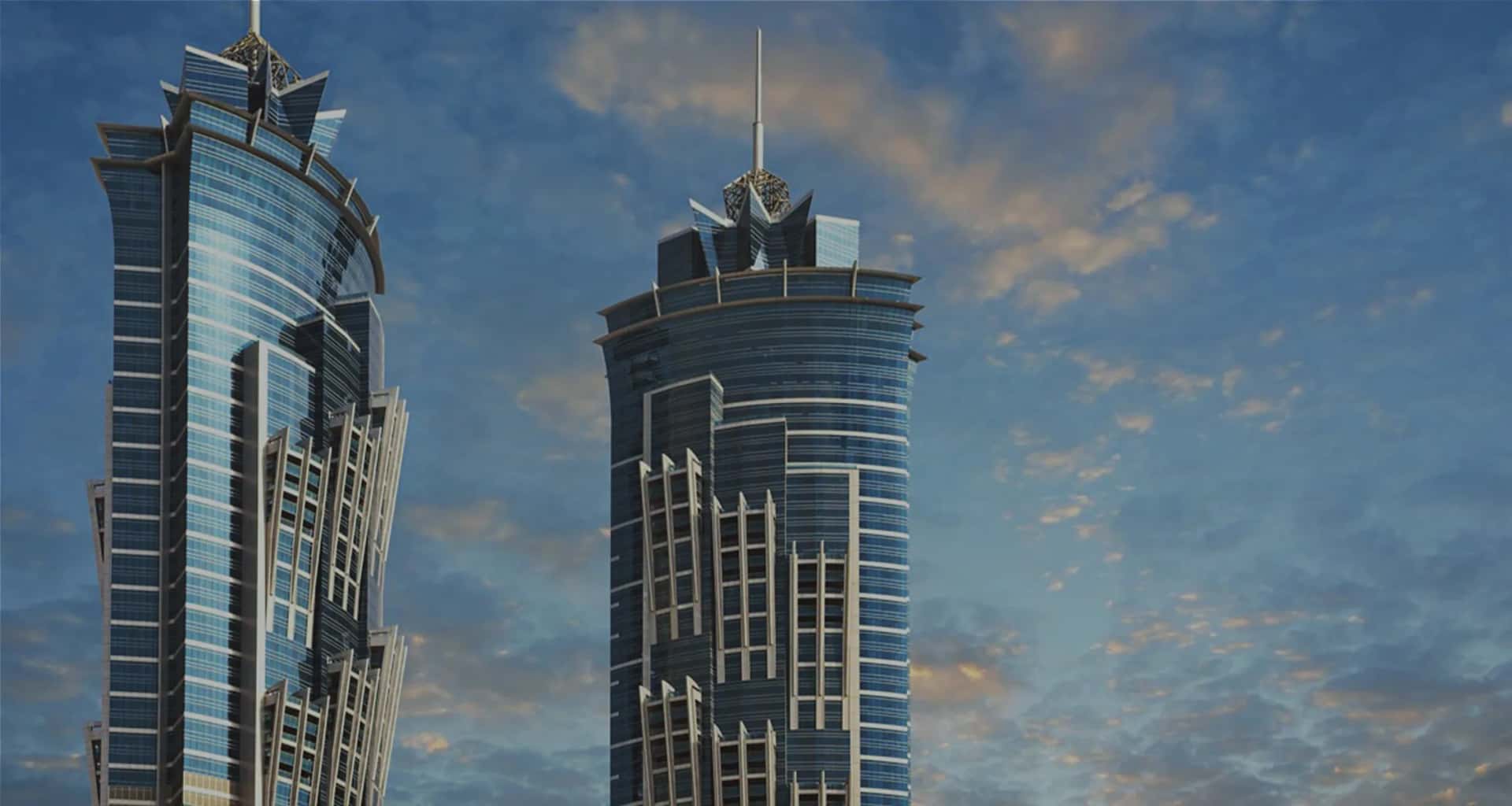 The Grandala residential building in Jumeirah Garden City with Sheikh Zayed Road skyline backdrop, Dubai