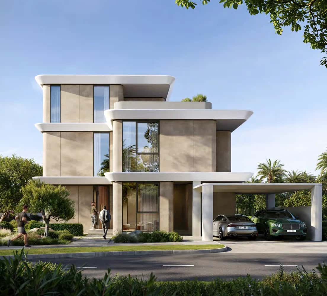 Farm Grove villa exterior with landscaped garden within The Valley community, Dubai