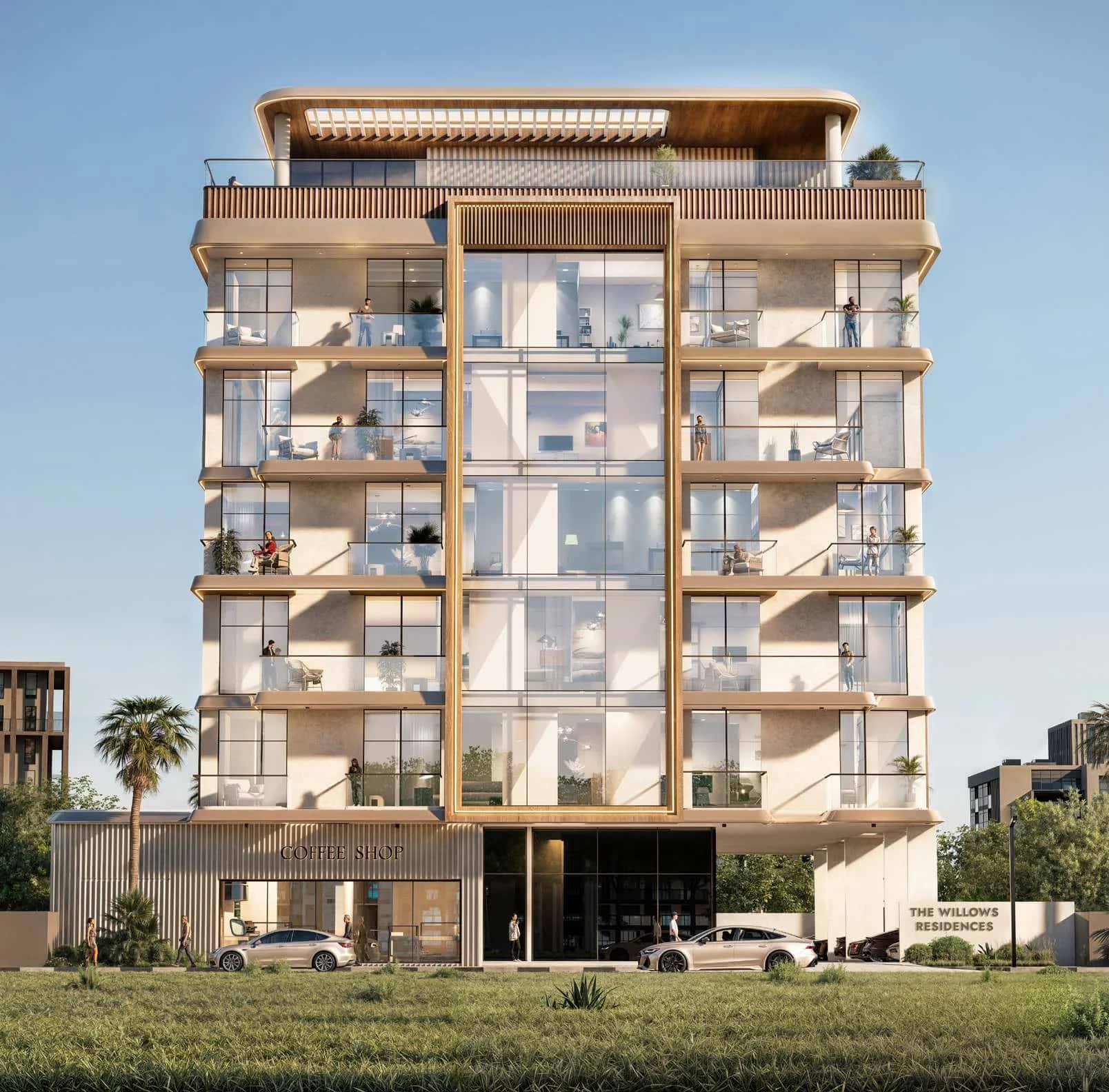 The Willows Residences low-rise apartment building exterior in Meydan District 11, Dubai