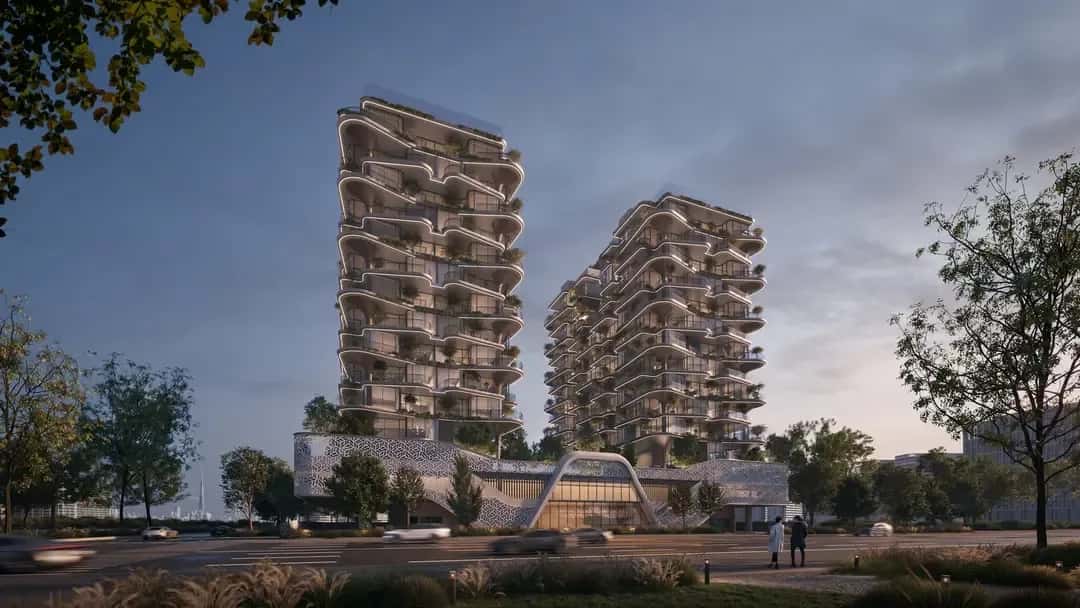 Treppan Serenique Residences twin towers with rooftop infinity pool overlooking Palm Deira