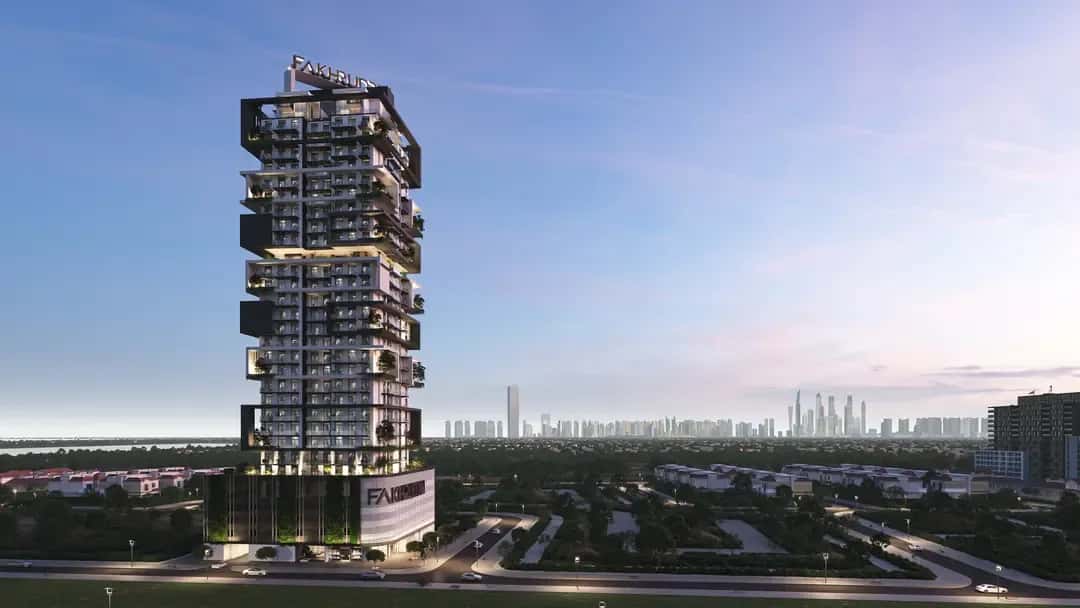Treppan Tower residential building exterior in Jumeirah Village Triangle, Dubai