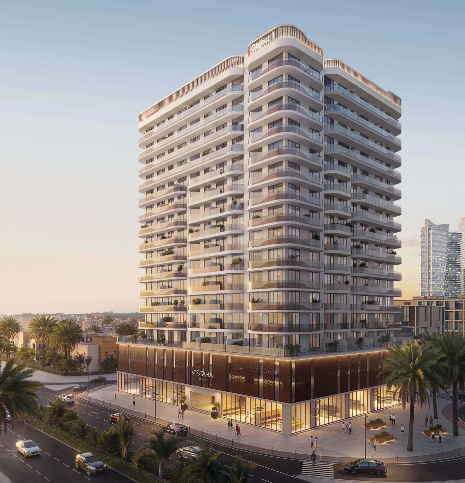 V1STARA House residential tower exterior in Al Furjan, Dubai