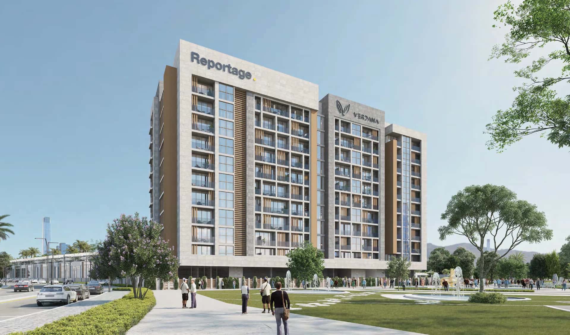 Exterior render of Verdana Residence 3 apartment building in Dubai Investment Park