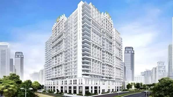 Vincitore Aqua Dimore tower exterior with Victorian-Italian architectural details in Dubai Science Park
