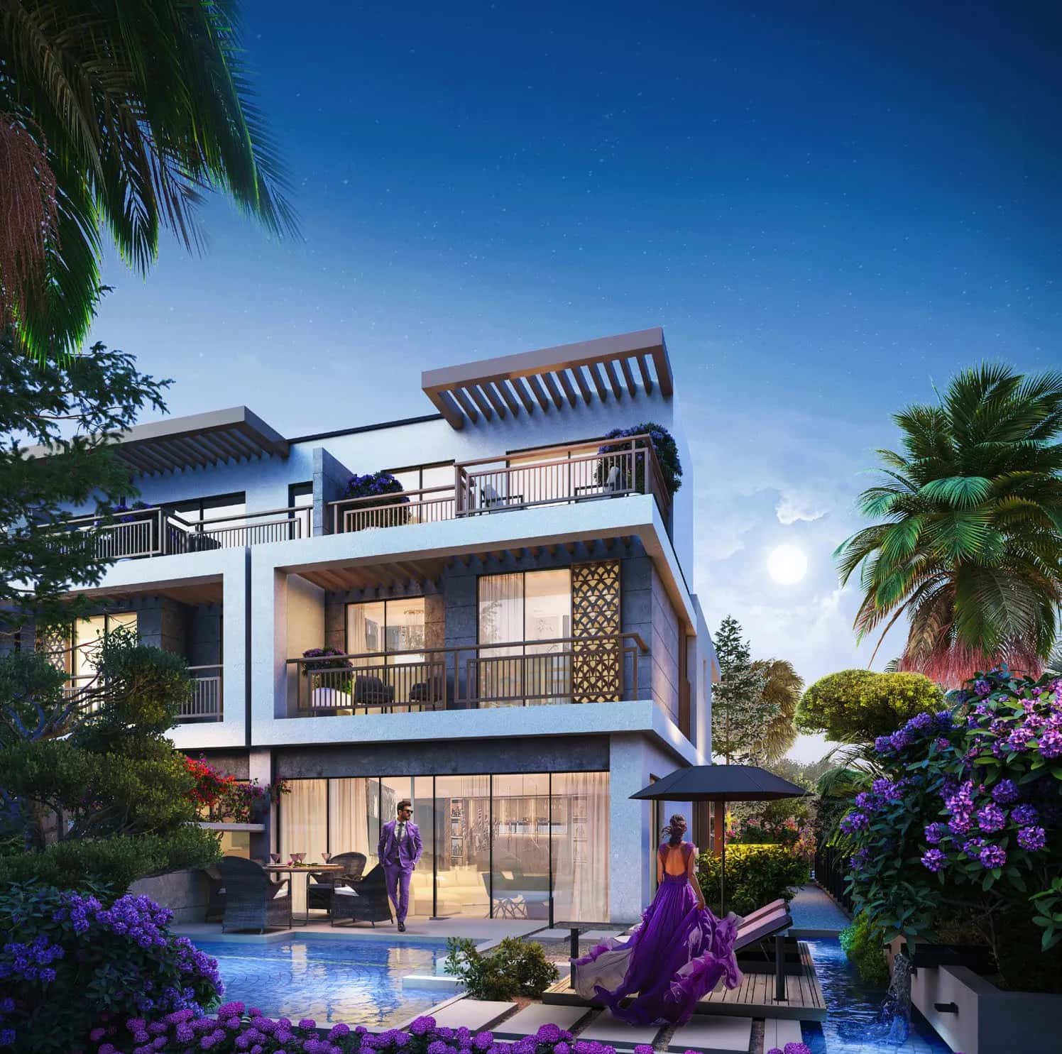 Violet 2 four-bedroom townhouses in DAMAC Hills 2 opposite Water Town water park