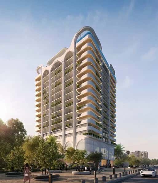 Weybridge Gardens 3 alpine-themed residential tower in Dubai Land Residence Complex