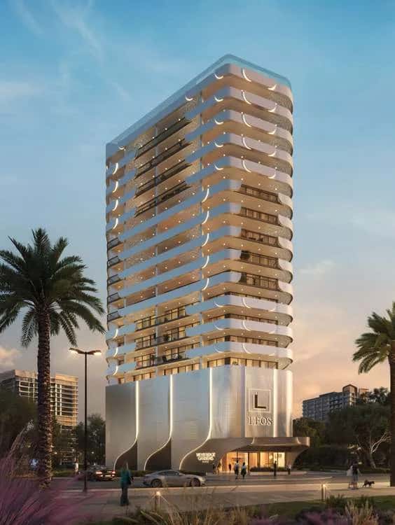 Weybridge Gardens 5 petal-inspired facade with infinity rooftop pool in Dubai Land Residence Complex