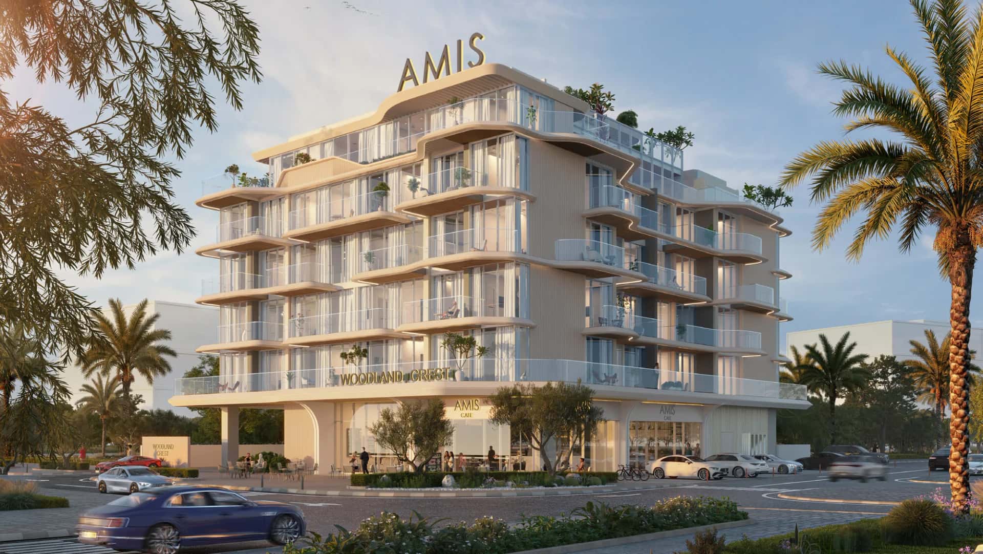 Woodland Crest by AMIS residential building exterior in Meydan Racecourse Community, Dubai