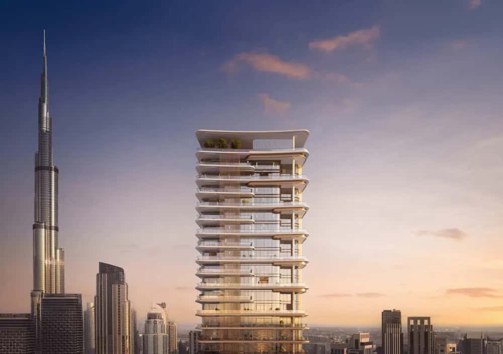 Address Grand Downtown tower exterior with Burj Khalifa view, Downtown Dubai