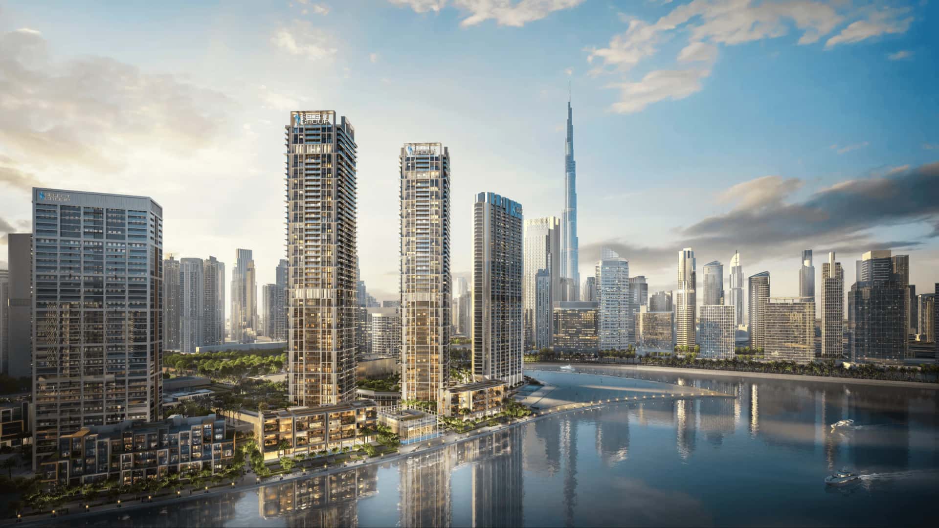 Peninsula Four twin towers and waterfront duplex lofts on the Dubai Canal in Business Bay