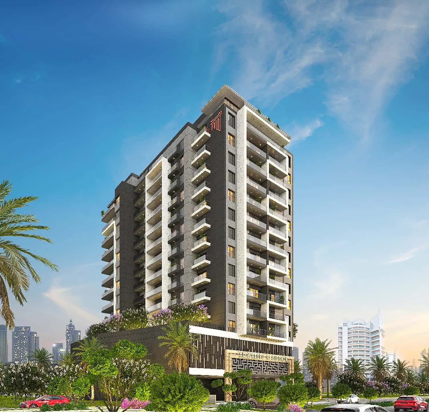 Alwaleed W.S 1 residential tower exterior in Dubai Land Residence Complex, Wadi Al Safa 5