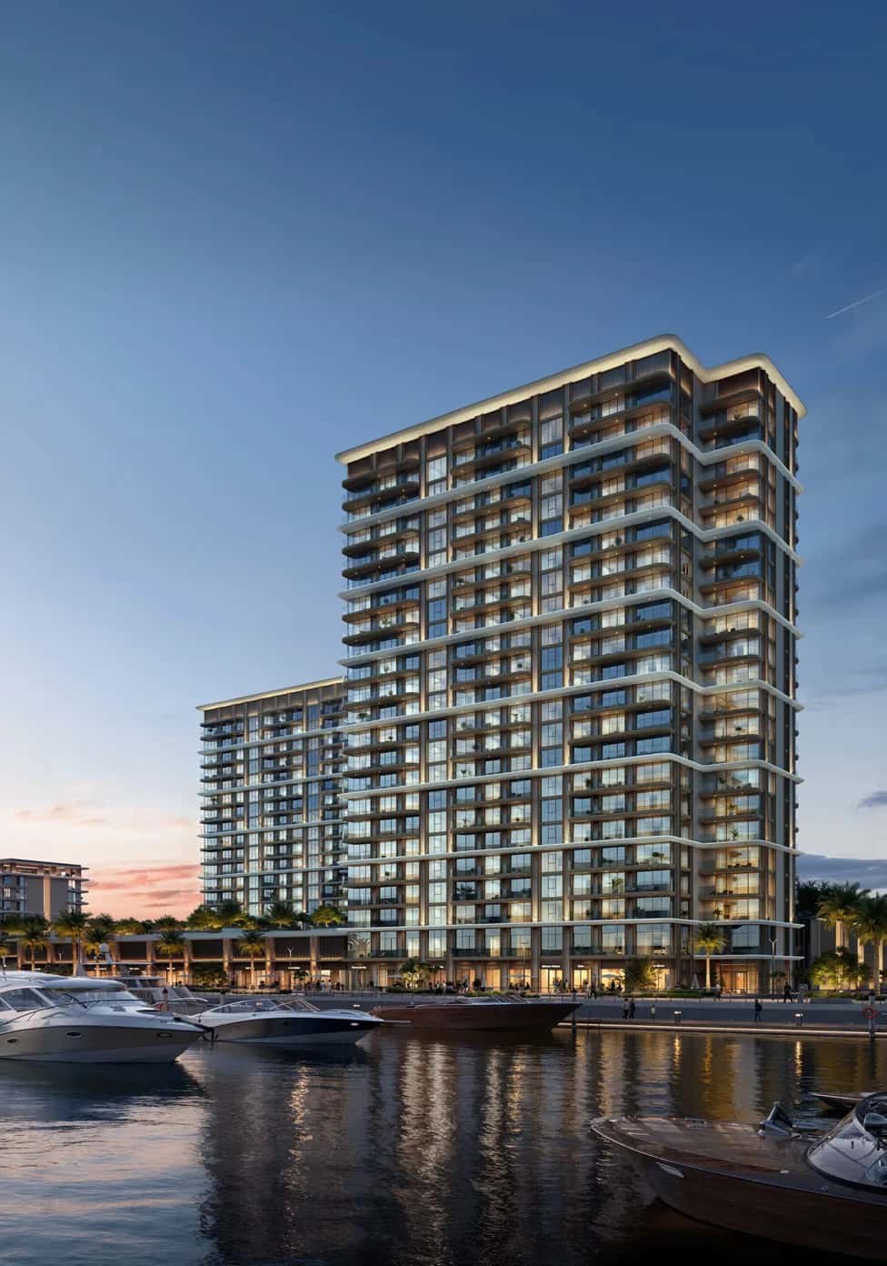 Baystar by VIDA towers overlooking Rashid Yachts & Marina waterfront promenade, Dubai