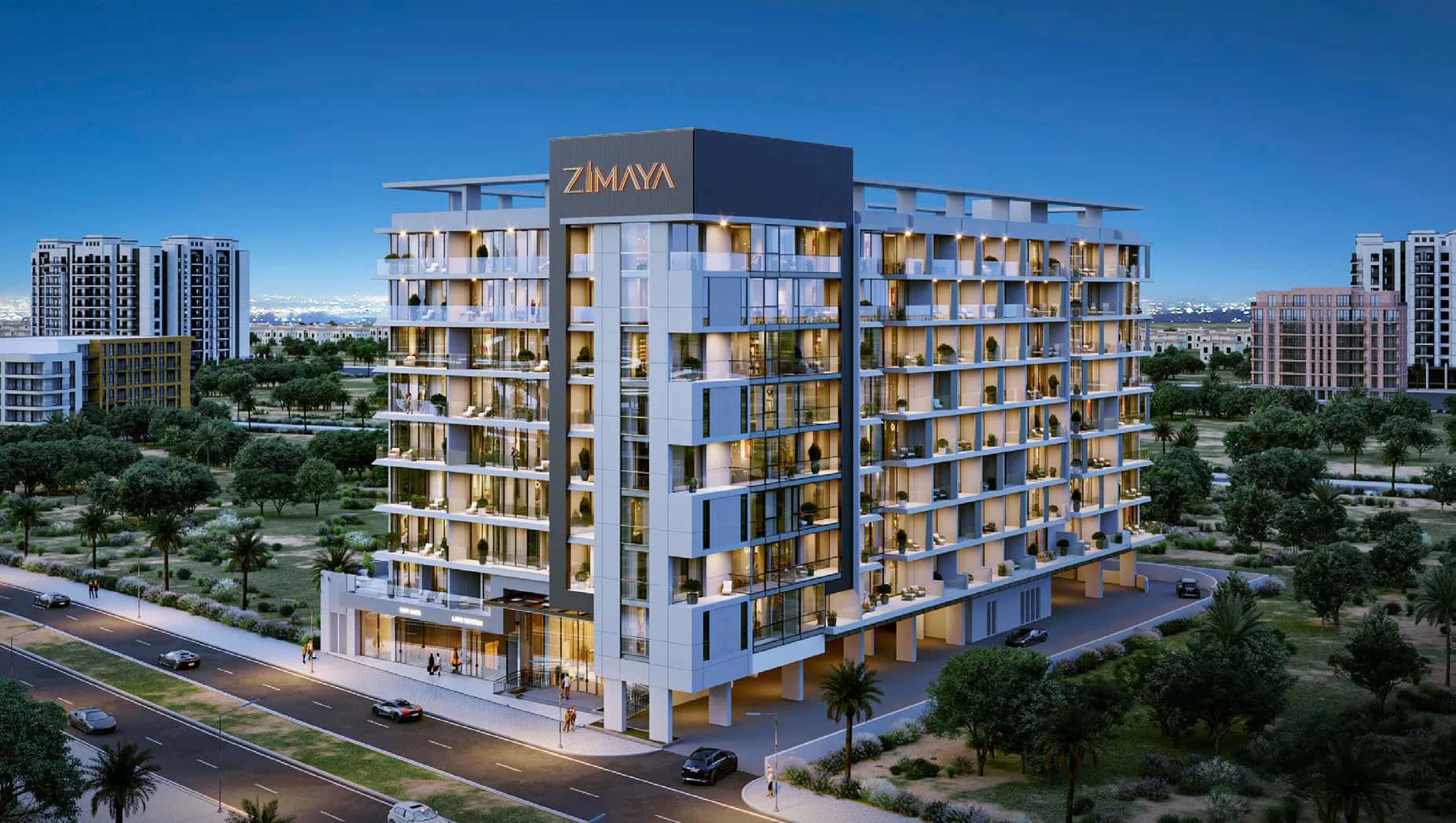 Belle Vie by Zimaya residential tower exterior in Dubai Silicon Oasis