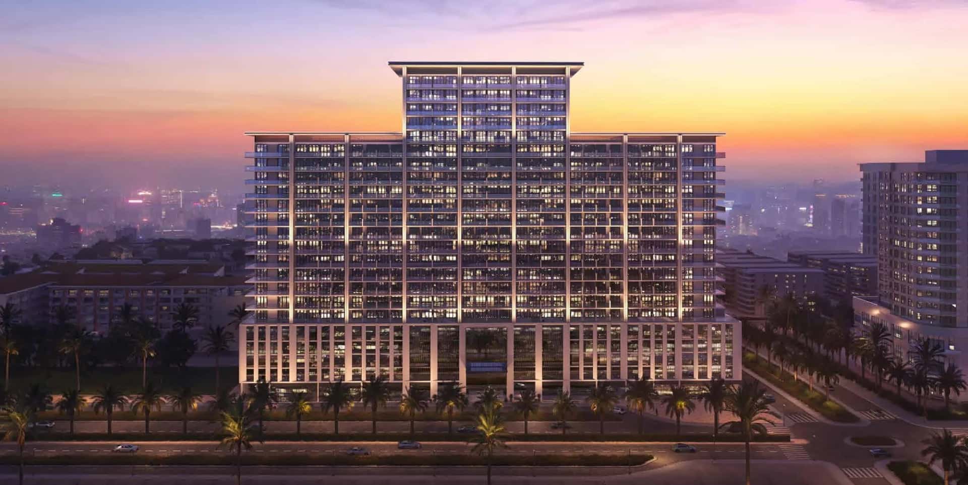 Binghatti Amberhall residential tower facade in Jumeirah Village Circle, Dubai