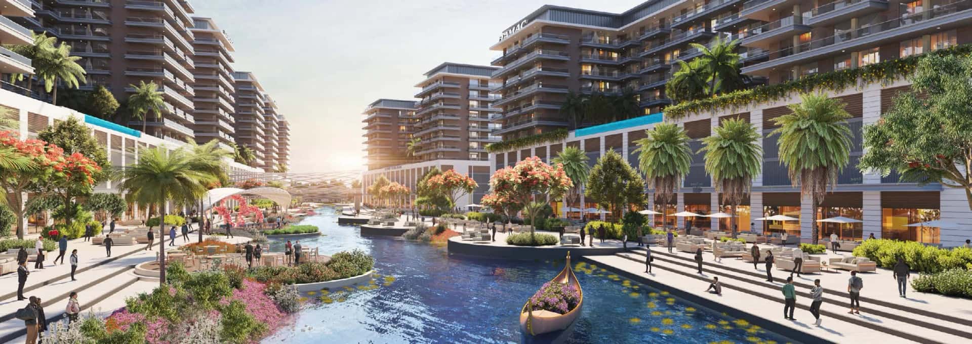 DAMAC Riverside Views Marine 3 apartment building in Dubai Investment Park with waterfront amenities