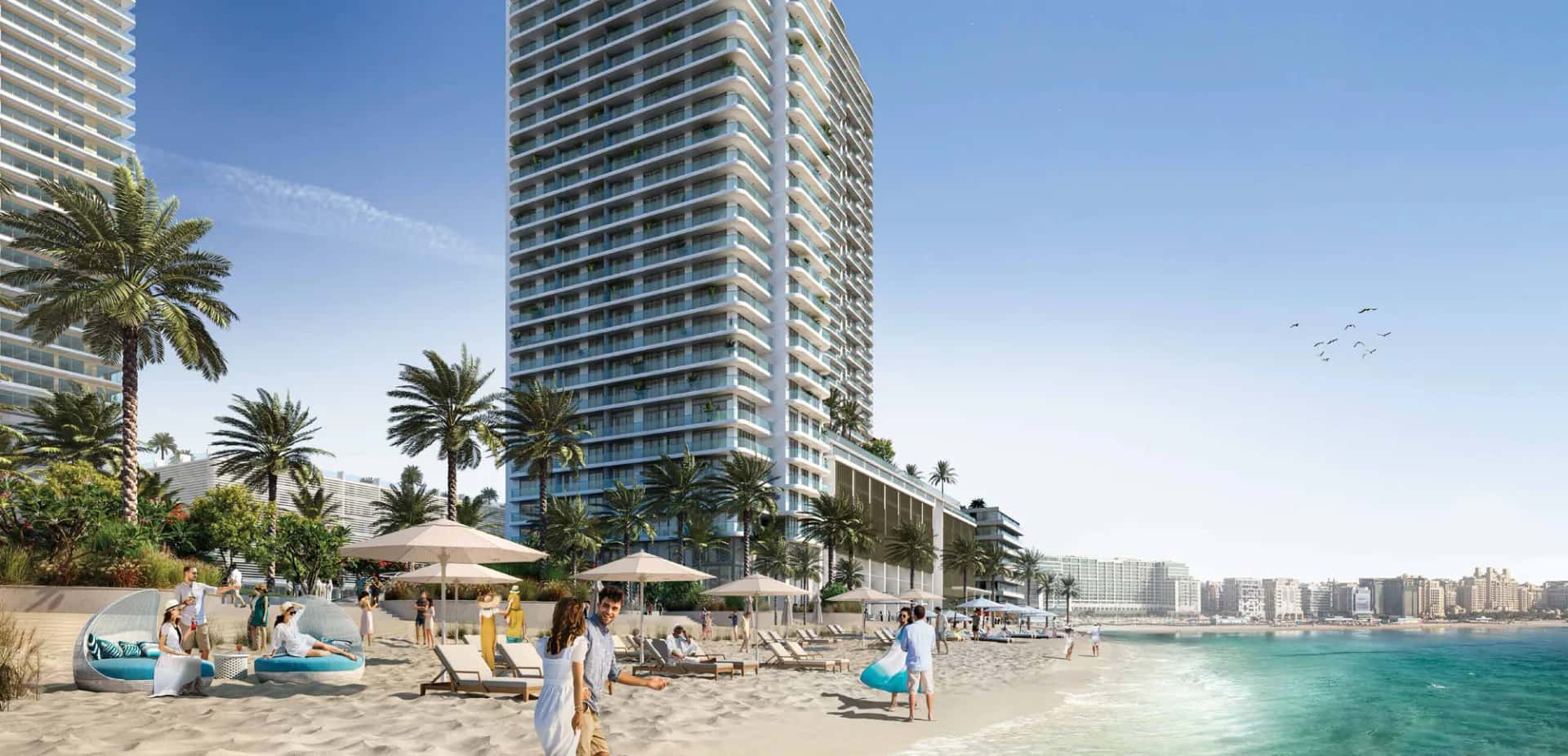Palace Beach Residence towers at Emaar Beachfront with private beach and Dubai skyline views
