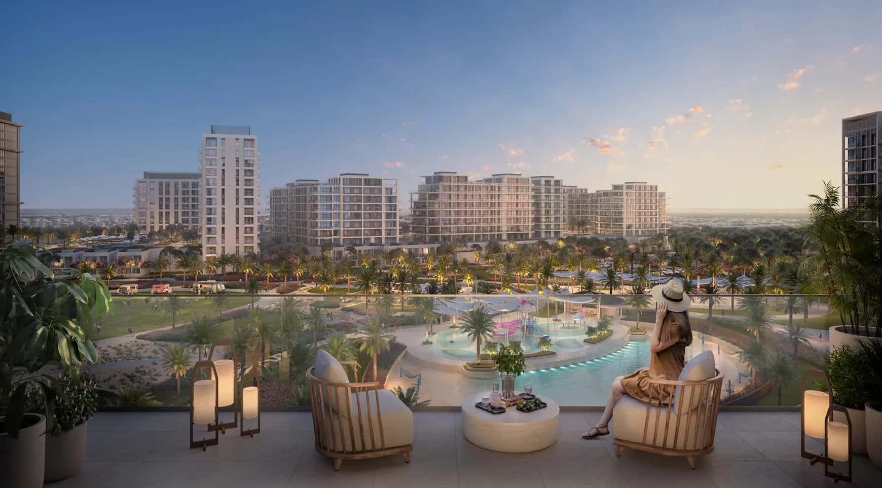 Parkside Views residential tower overlooking Dubai Hills Park in Dubai Hills Estate
