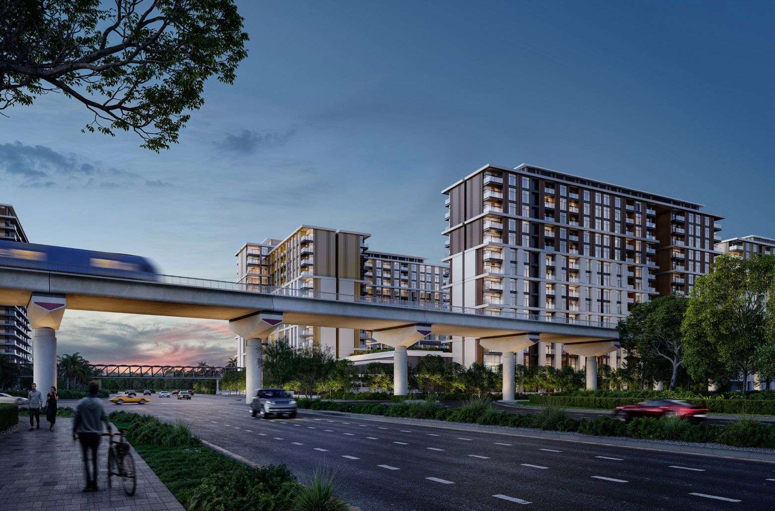 Terra Heights Expo Living by Emaar — four mid-rise residential buildings with landscaped courtyards in Dubai World Central