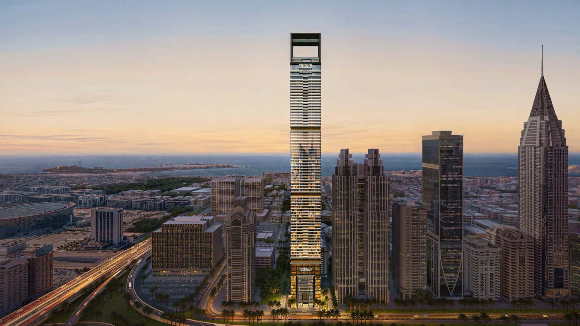 Trump International Hotel & Tower Dubai rising above Sheikh Zayed Road near Downtown Dubai